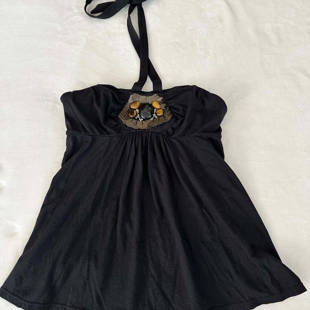 Victoria's Secret Black Halter Top with Beaded Accents